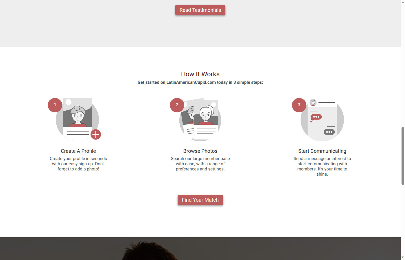 LatinAmericanCupid — How It Works 3-step onboarding
