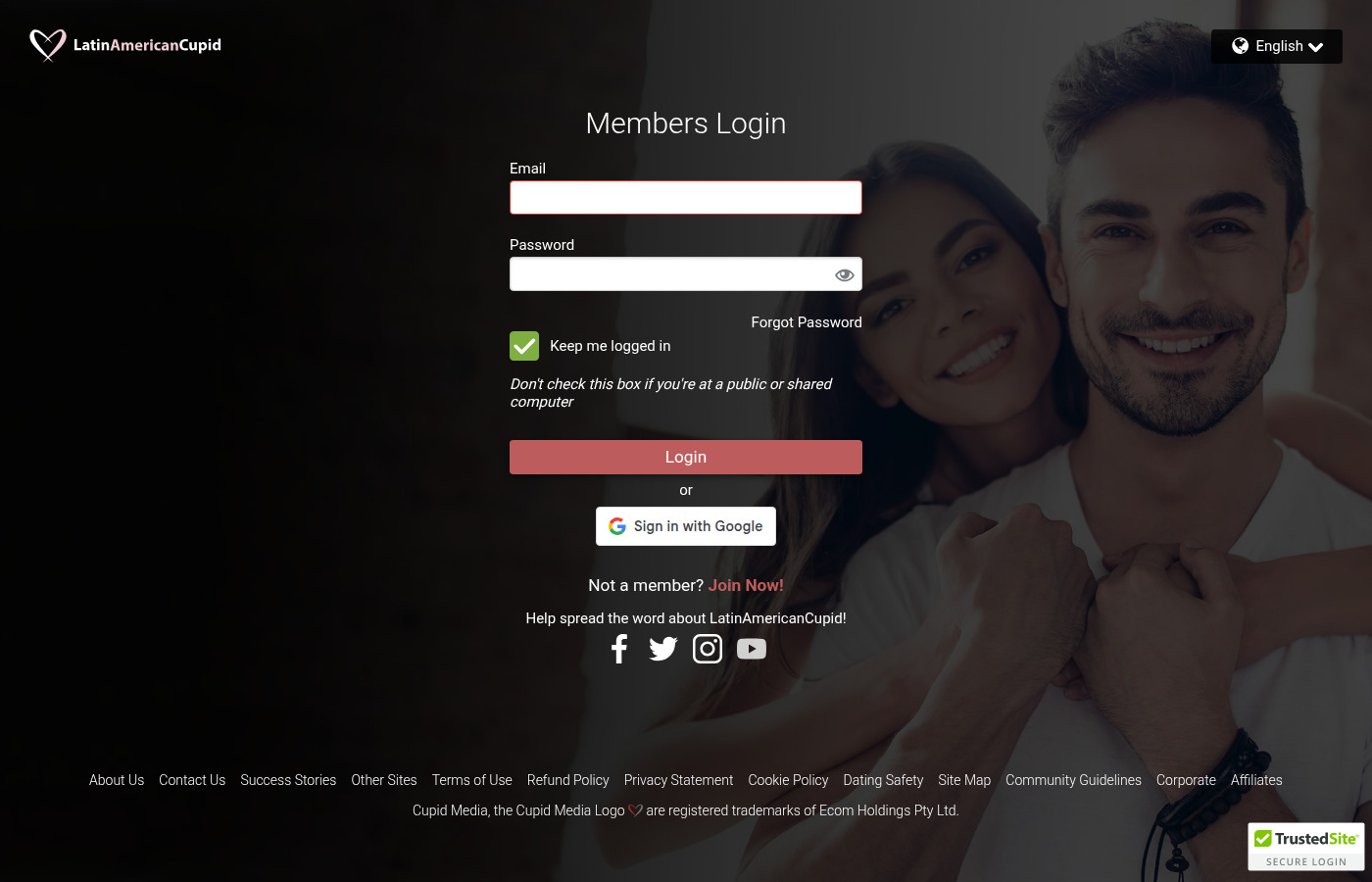 LatinAmericanCupid — Members Login auth screen